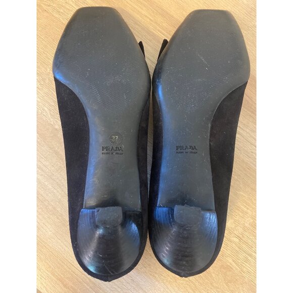 Prada Black Suede Kitten Heels With Buckle Detail Size 37 Made In Italy - Picture 7 of 8